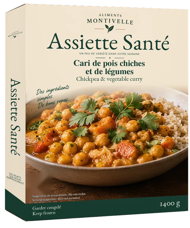 Concept d’emballage Assiette Santé : Cari de pois chiches et de légumes, 1400 g.