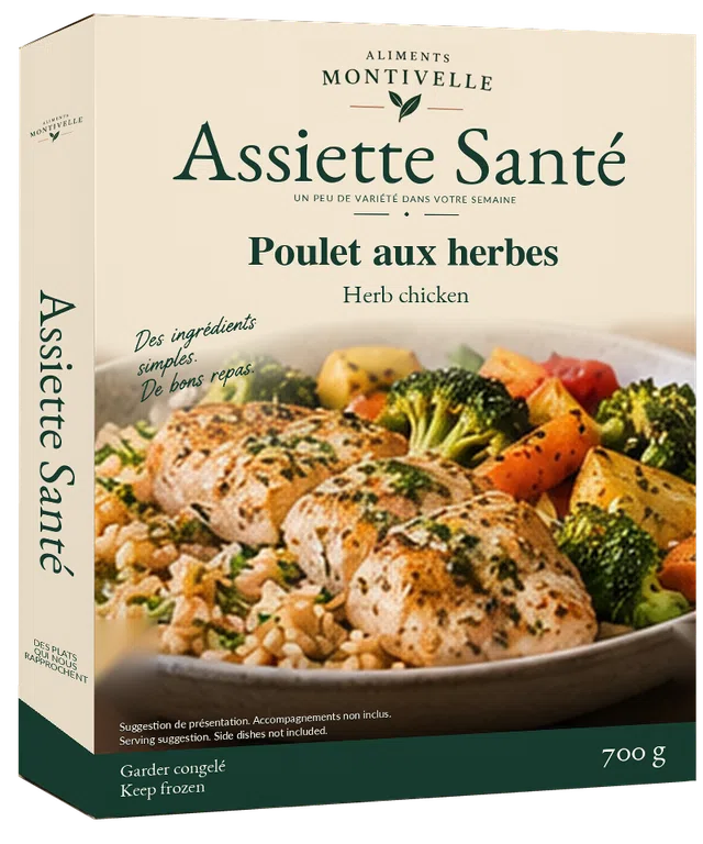 Concept d’emballage Assiette Santé : Poulet aux herbes, 700 g.