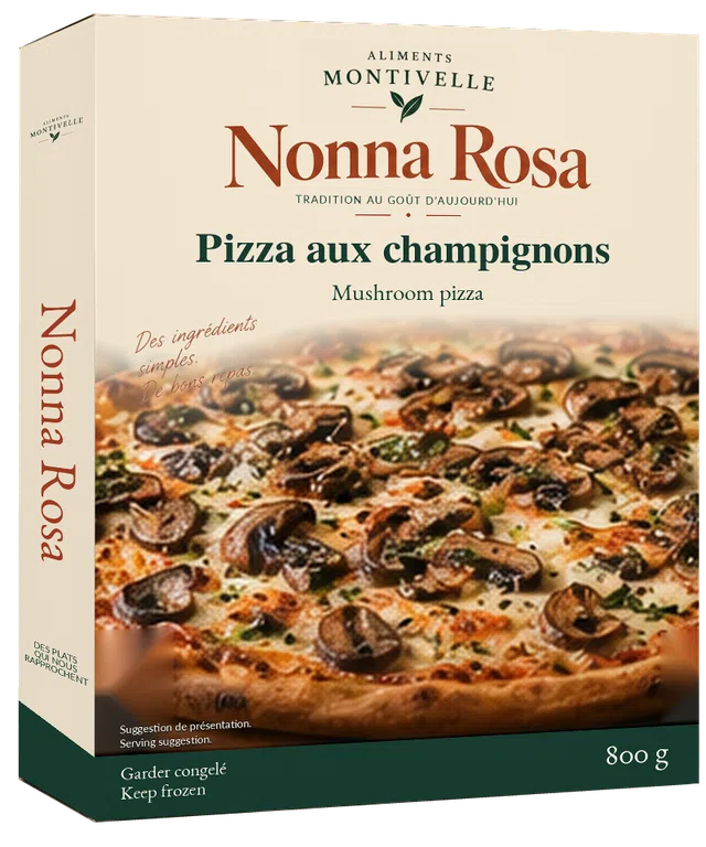 Concept d’emballage Nonna Rosa : Pizza aux champignons, 800 g.