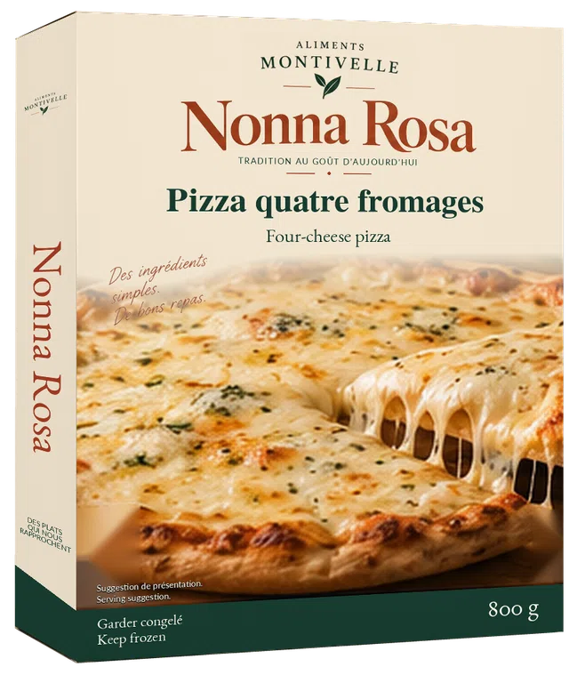 Concept d’emballage Nonna Rosa : Pizza quatre fromages, 800 g.